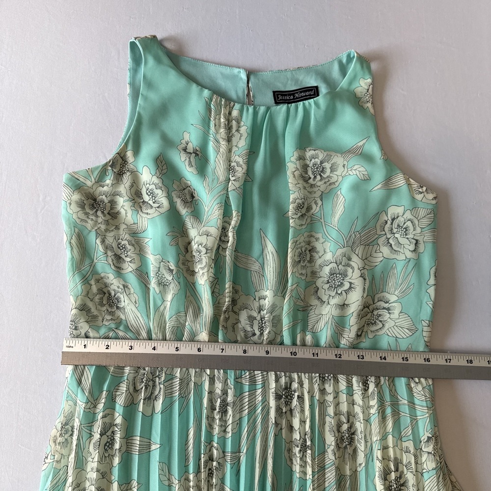 Jessica Howard Green Floral Pleated Chiffon Sleeveless Maxi Dress 12 Cottagecore - Picture 8 of 9